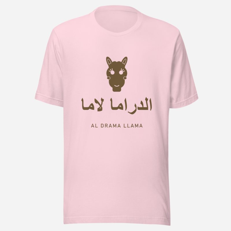 Al Drama Llama Arabic wordmark with llama Drama Tee Soft Pink