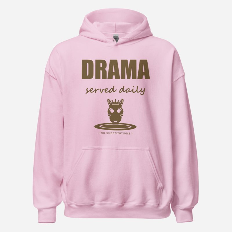Al Drama Llama Drama Served Daily Comic Relief Hoodie in Light Pink