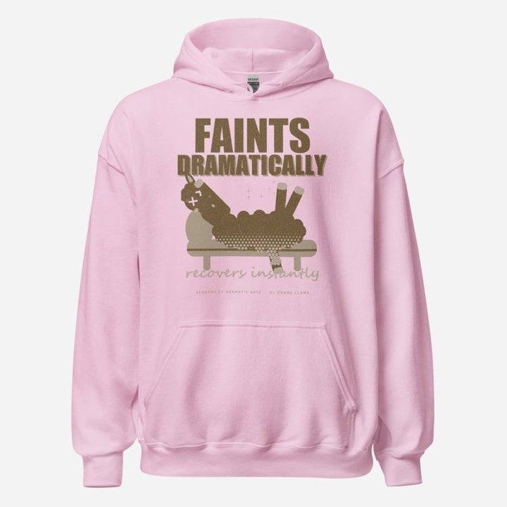 Al Drama Llama Faints Dramatically Recovers Instantly Llama Dept. Hoodie in Light Pink