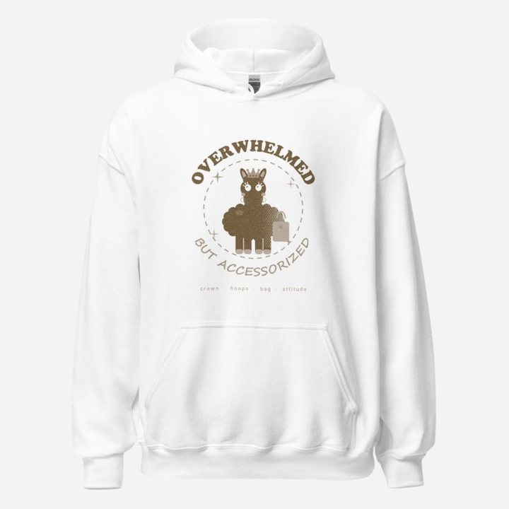 Al Drama Llama Overwhelmed But Accessorized Llama Dept. Hoodie in White