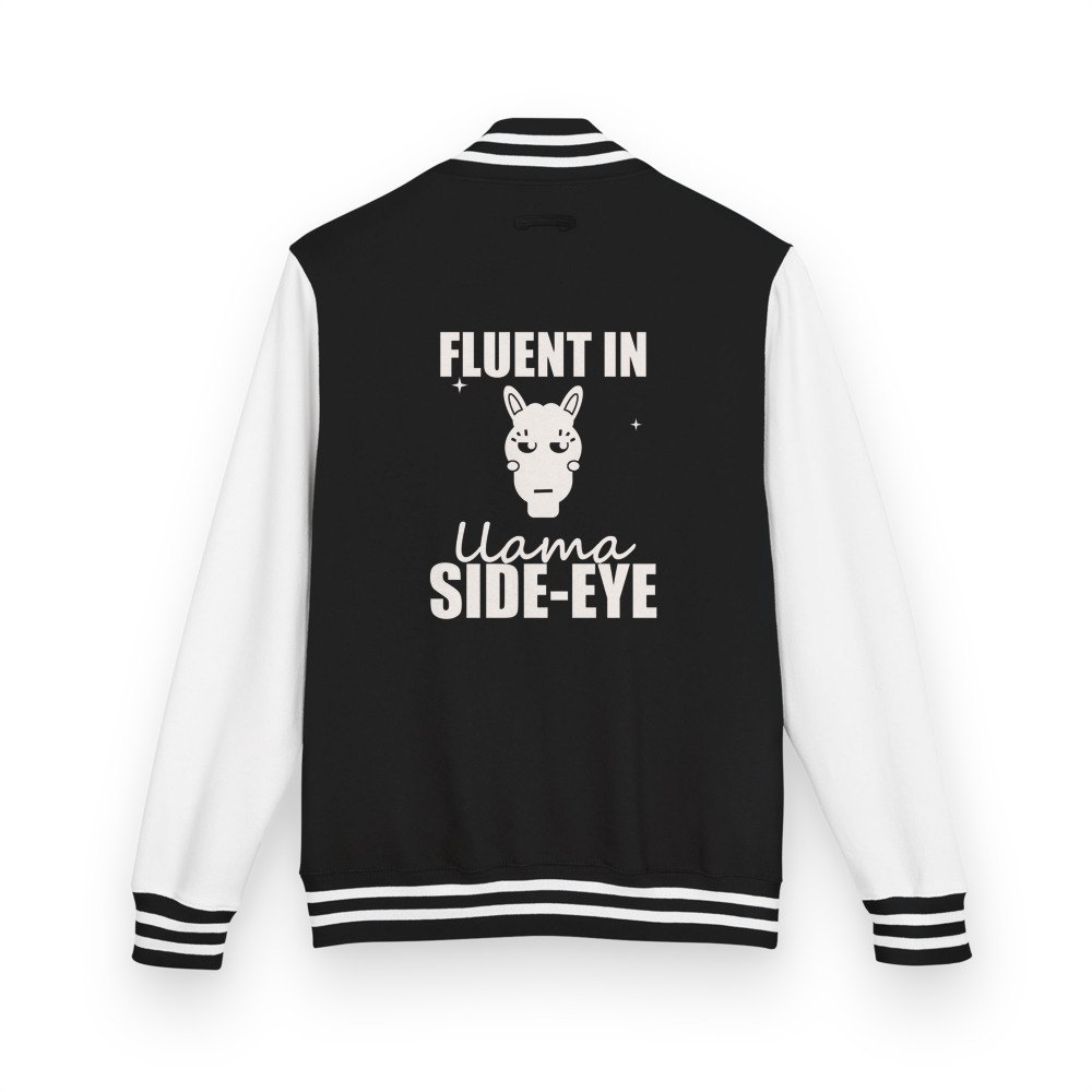 Al Drama Llama Fluent In Llama Side-Eye Varsity Jacket Jet Black/Arctic White