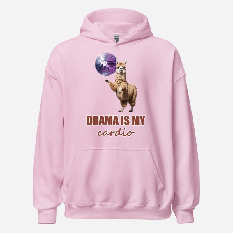 Al Drama Llama Drama Is My Cardio Disco Hoodie Light Pink